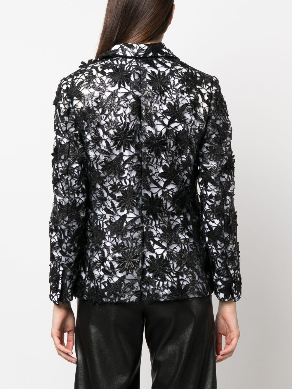 floral-lace single-breasted blazer - 4