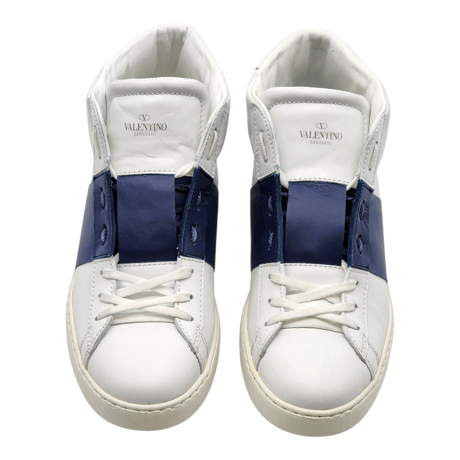 Valentino Garavani Open Men's High Top Leather Sneakers White Blue EU 43 US 10 - 3