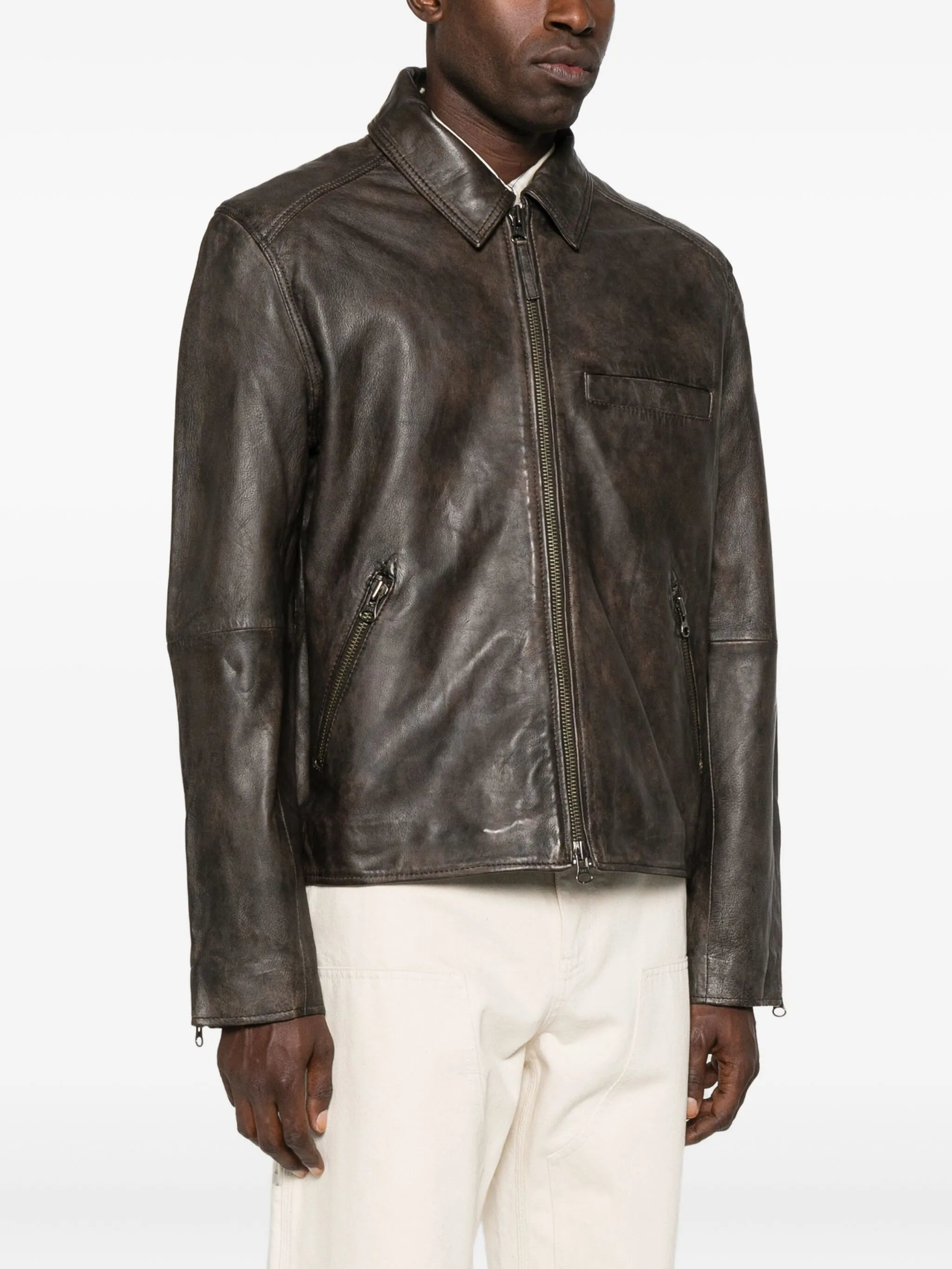 Samsoe Samsoe Sacliff X Zip-front Leather Jacket - 5