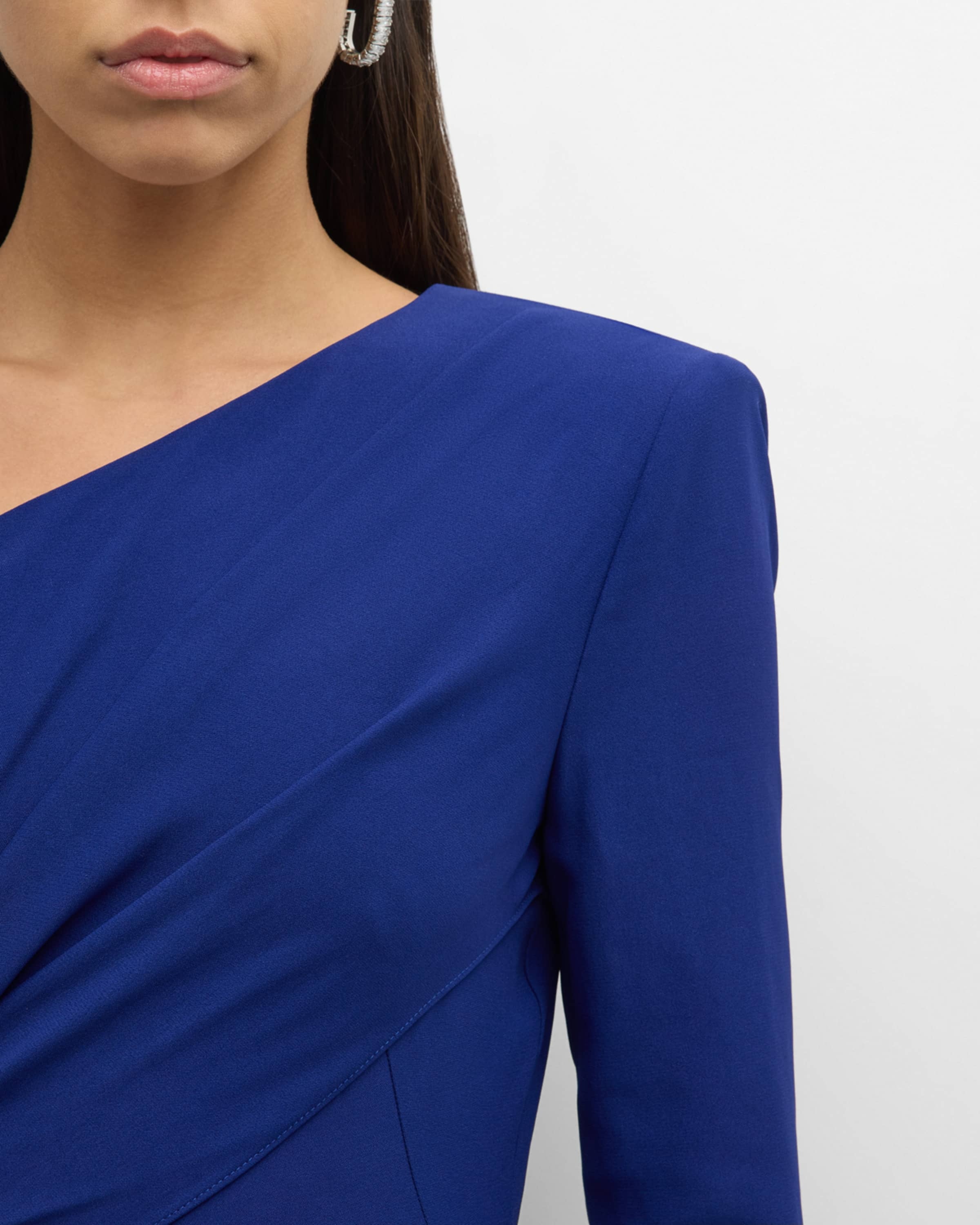Crepe One-Shoulder Gown with Draped Detail - 6