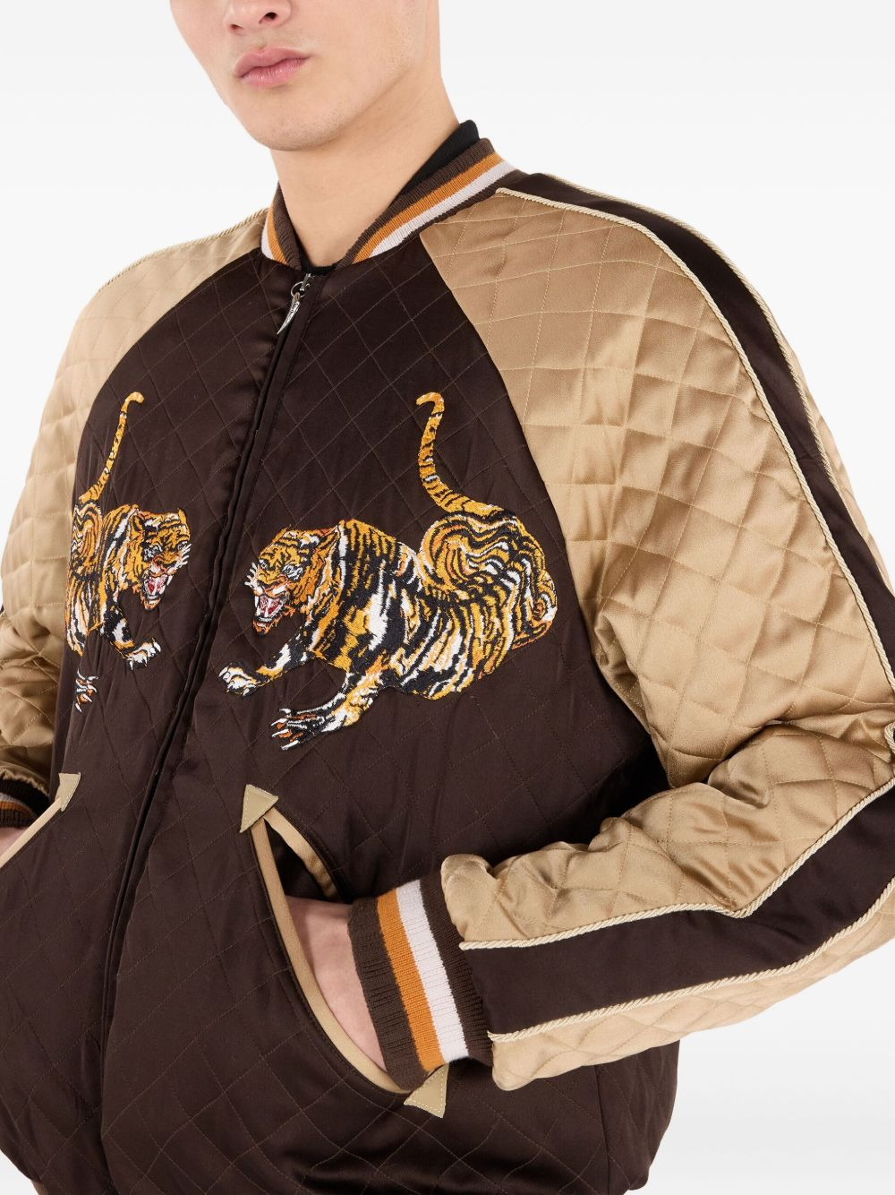tiger-embroidered quilted bomber jacket - 5