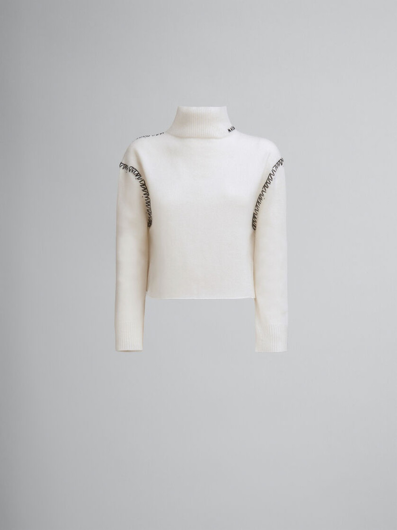 WHITE WOOL-CASHMERE WRAP JUMPER WITH MARNI MENDING 1