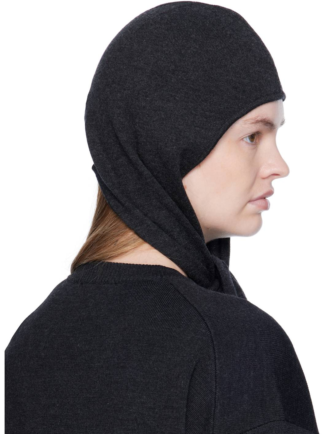 Gray Fine Wool Head Scarf Hood - 3