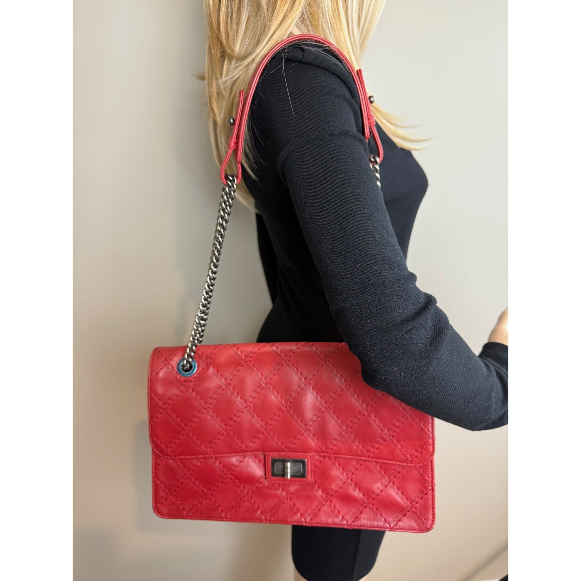 Chanel Calfskin CC Crave Reissue Crown Jumbo Flap Light Red Bag - 12