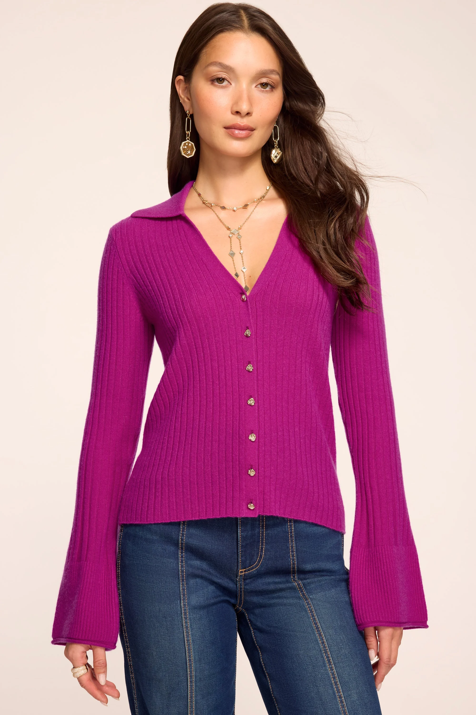 Cathy Cashmere Cardigan Sweater | RASPBERRY - 1