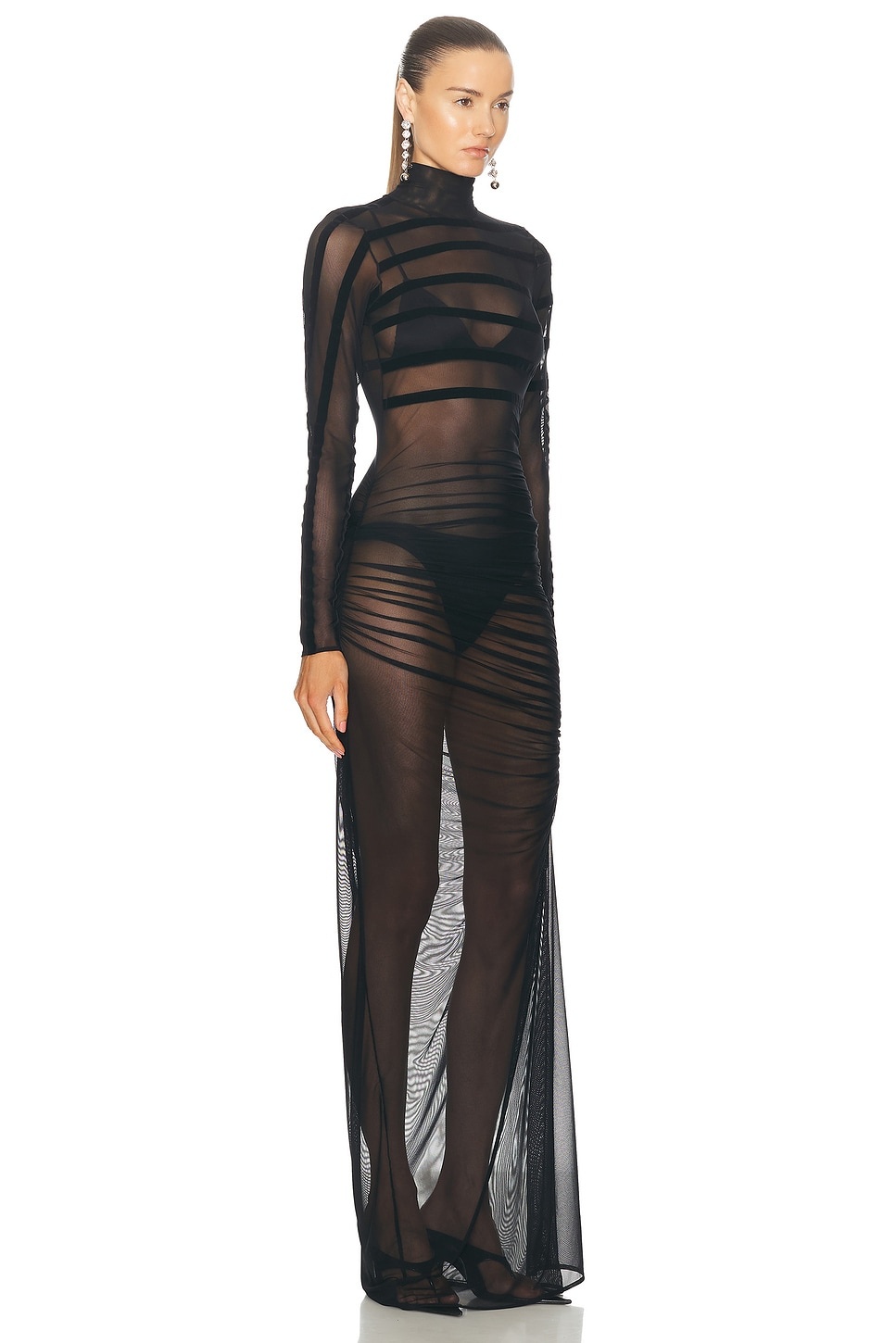 Gaultier & Mariniere Turtleneck Draped Mesh Dress - 2