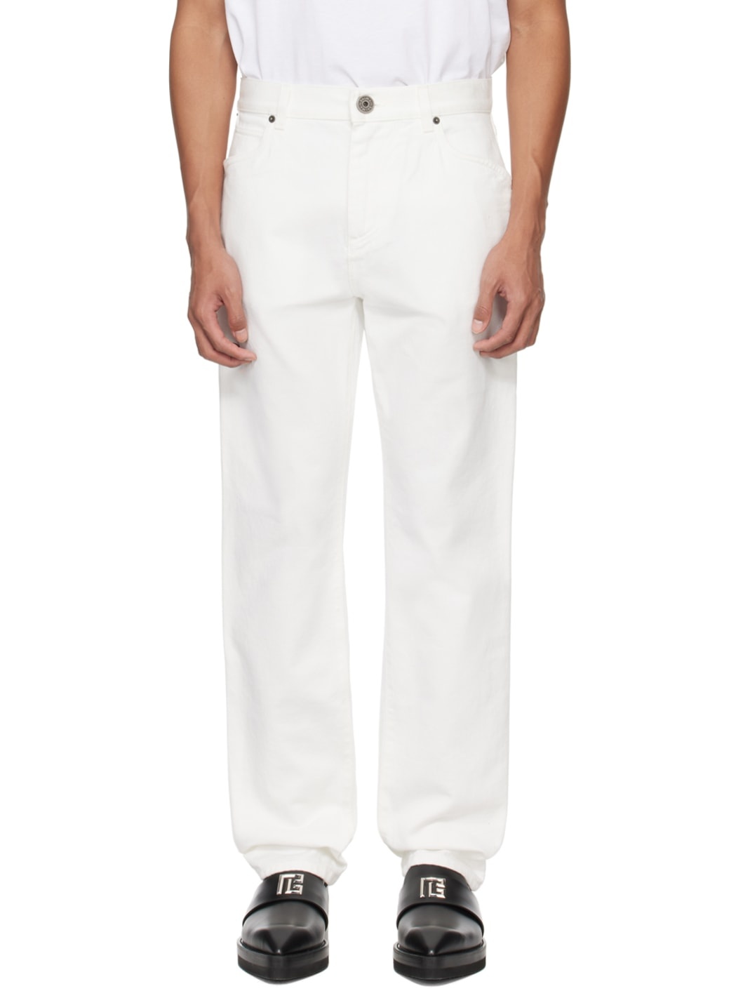 White Straight-Leg Jeans - 1