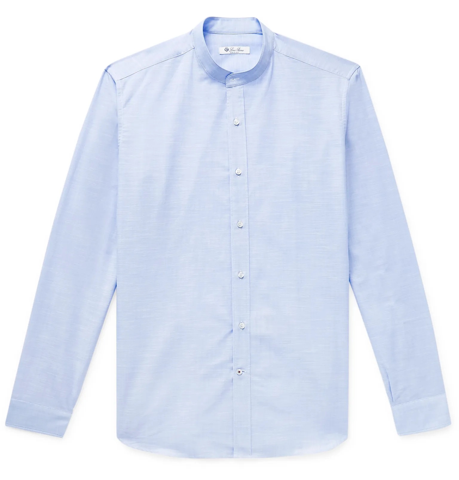 Grandad-Collar Slub Cotton Shirt - 1