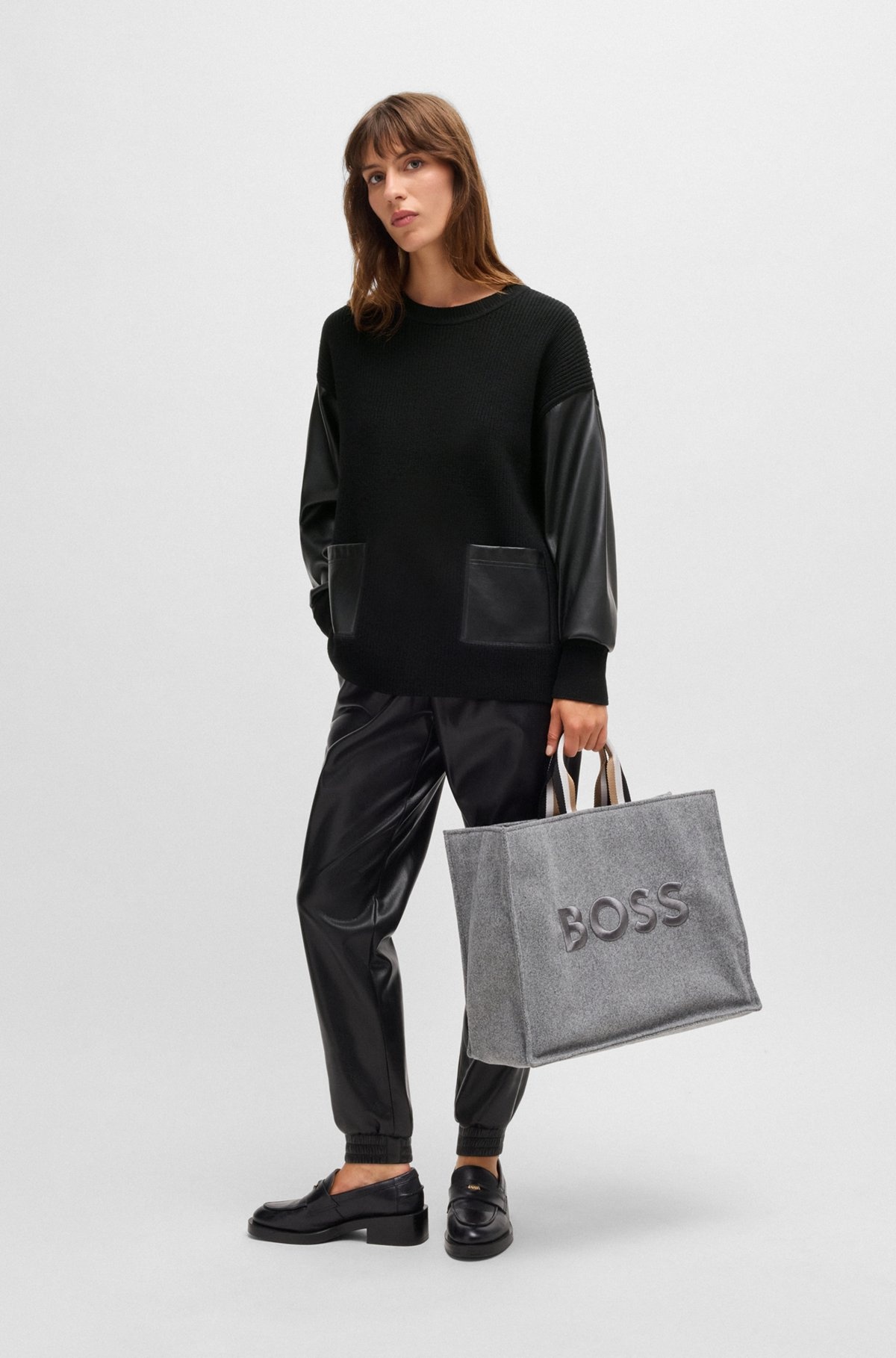 WOOL SWEATER WITH FAUX-LEATHER SLEEVES - 3