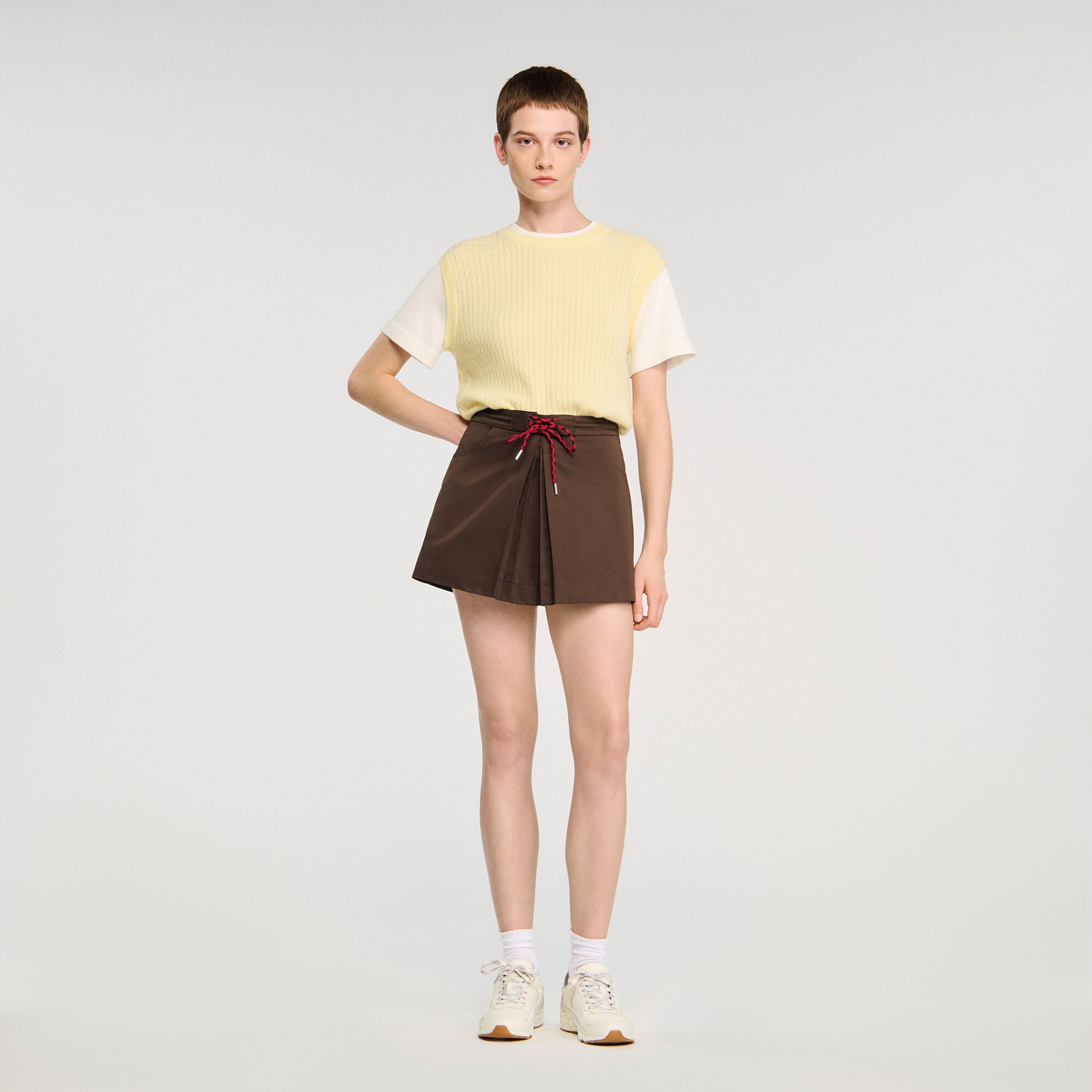 DRAWSTRING PLEATED SKORT - 1