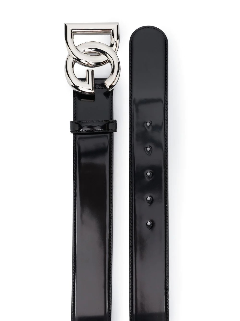 logo-plaque buckled patent belt - 2