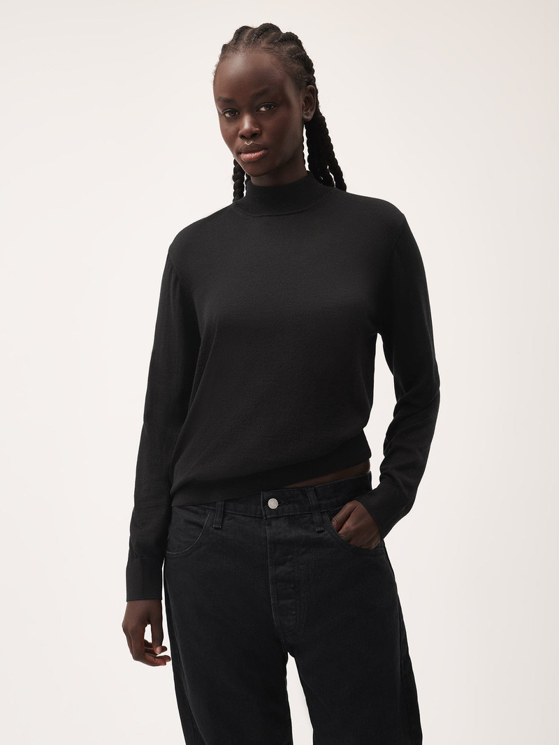 PANGAIA Women’s Regenerative Merino Wool Turtleneck Sweater - Black outlook