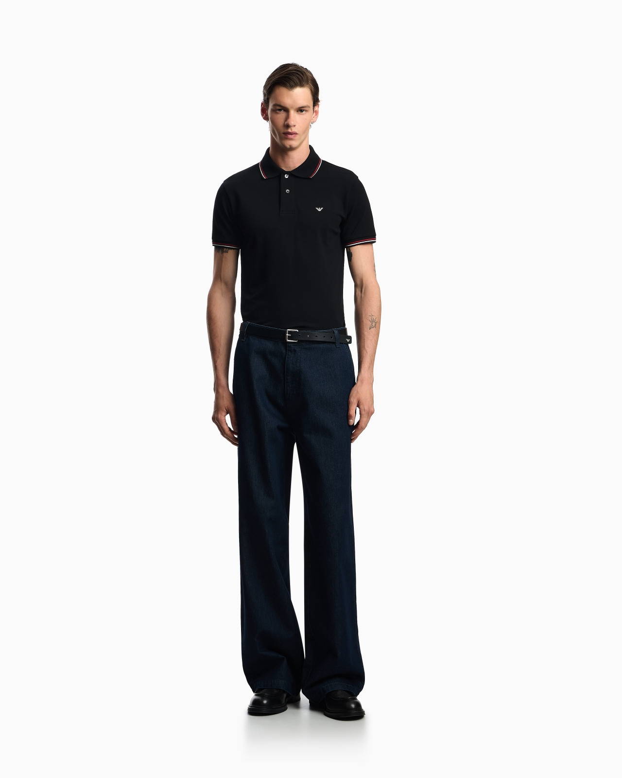 Slim-fit stretch piqué polo shirt with micro eagle - 2