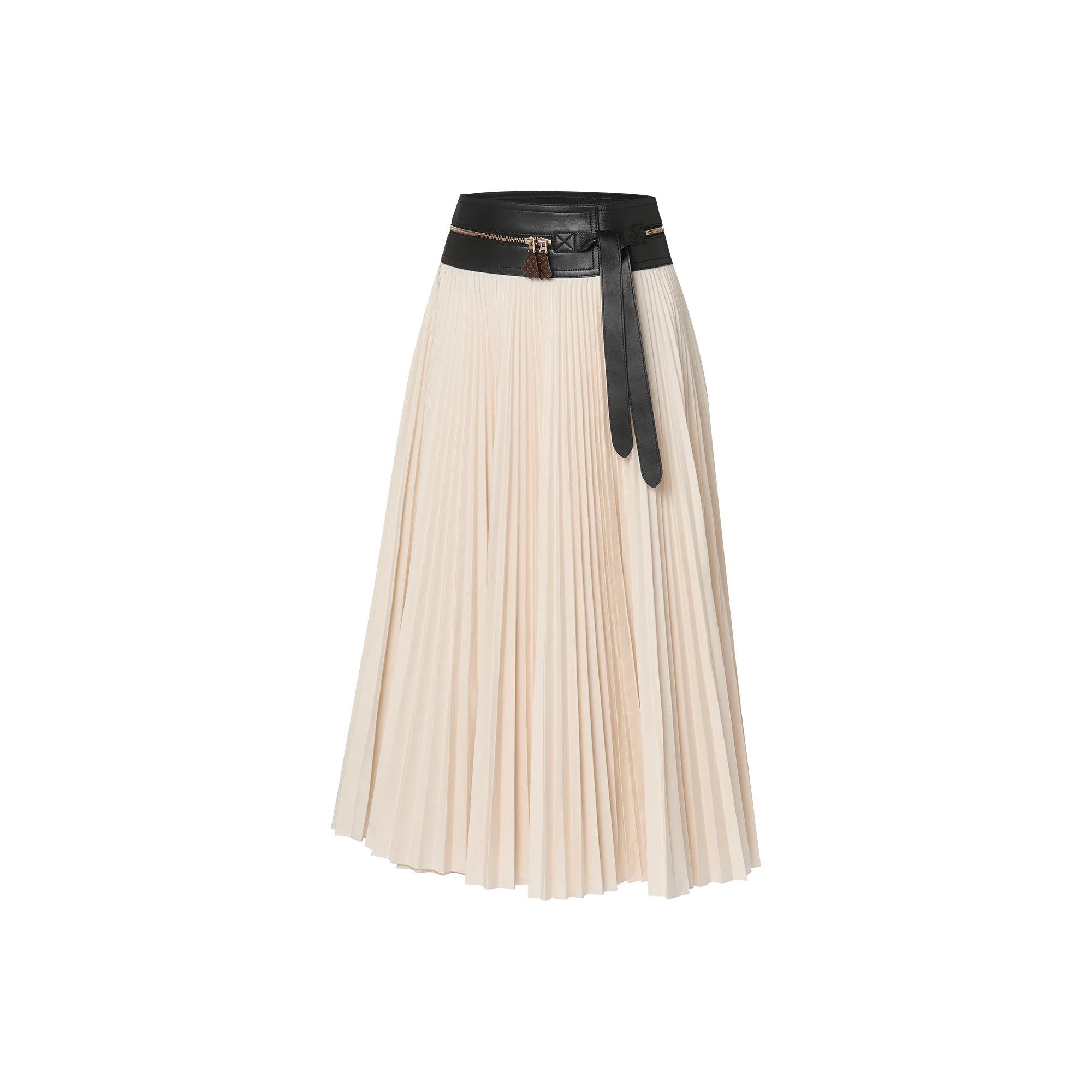 Leather Waist Pleated Maxi Skirt - 2
