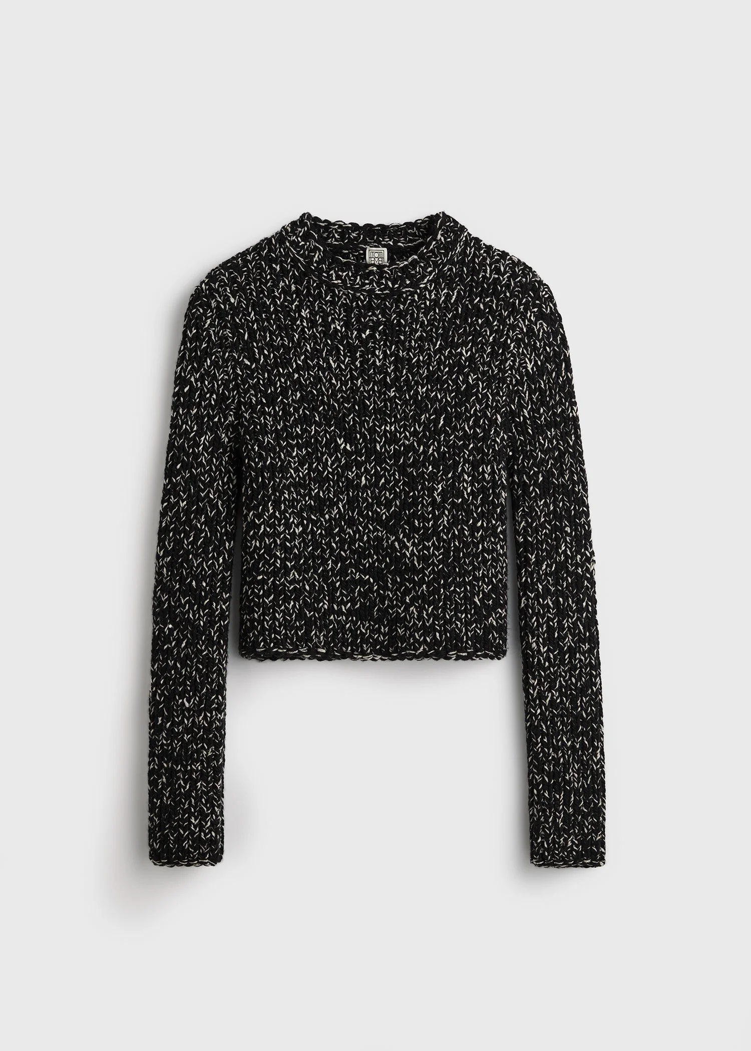 Wool silk crew neck black/ecru - 1