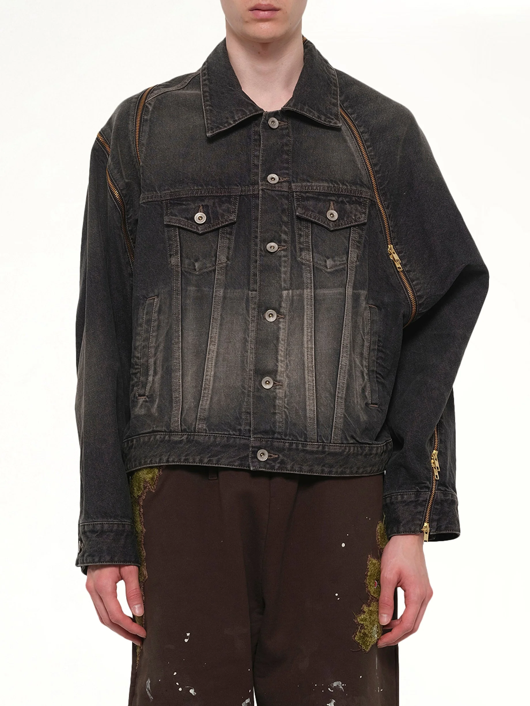 Filleted Zip Denim Jacket in Black - 1