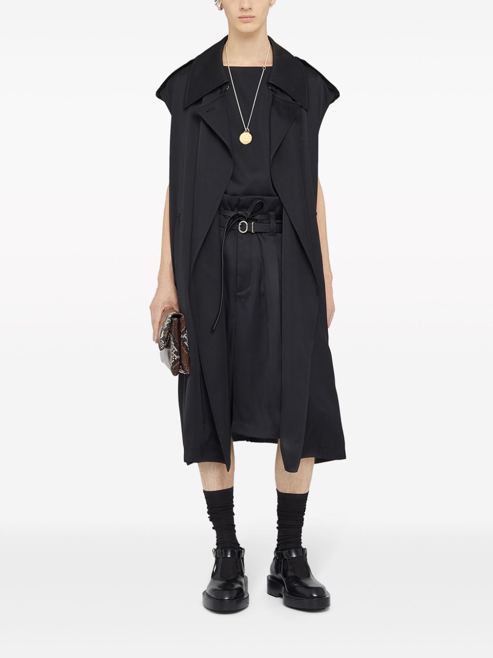 sleeveless belted trench coat - 2
