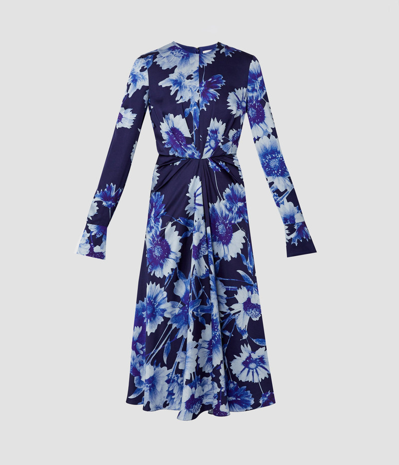 LONG SLEEVE DRAPED MIDI DRESS - 1
