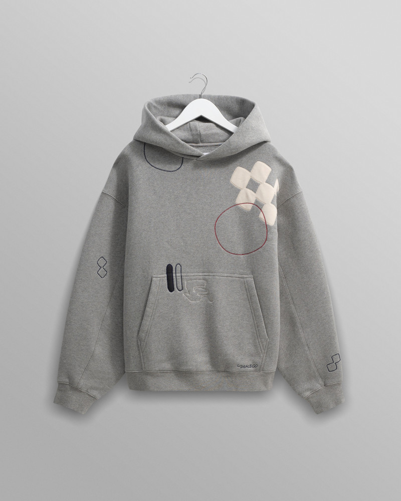 Rydal - Grey Doodle Embroidered Loopback Cotton Hoodie 1