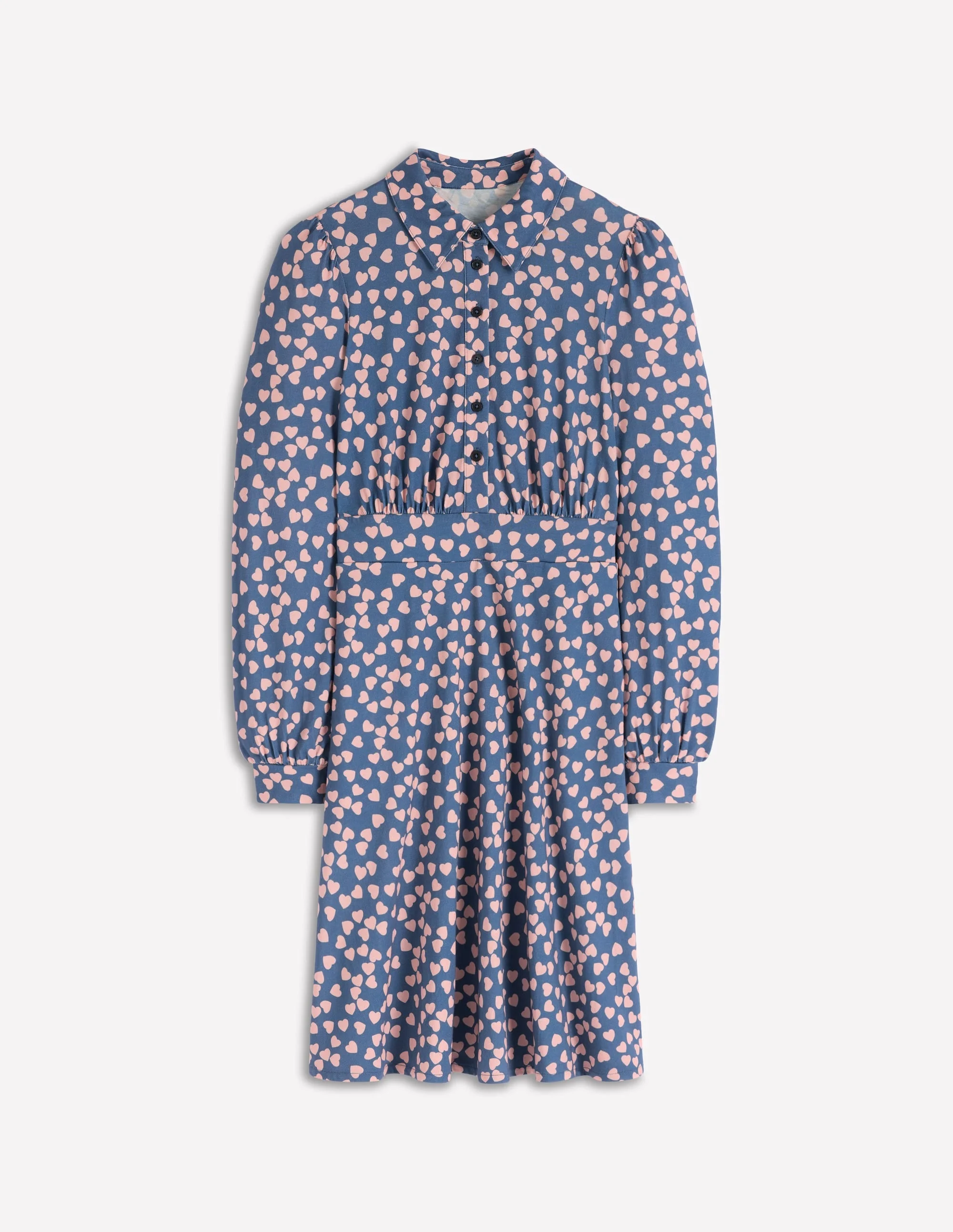 Orla Short Jersey Shirt Dress-Denim Blue. Heart Cascade - 1