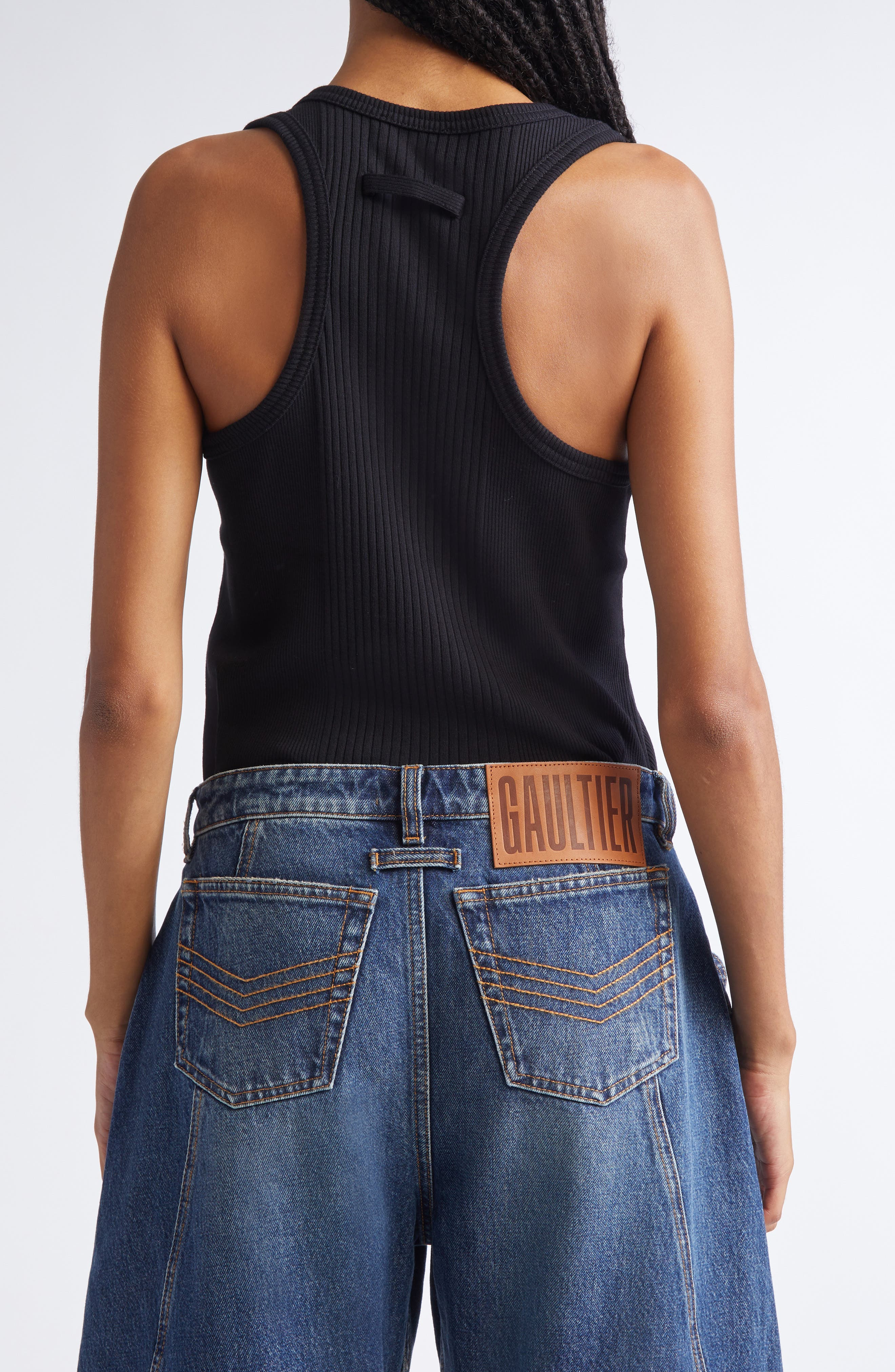 Jean Paul Gaultier Ring Detail Cotton Rib Tank in Black at Nordstrom - 1