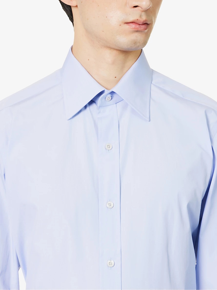 Straight-yoke spread-collar slim-fit cotton-poplin shirt - 5