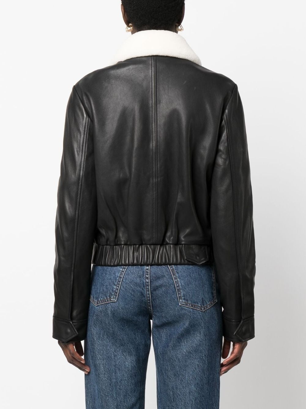 shearling-collar leather jacket - 4