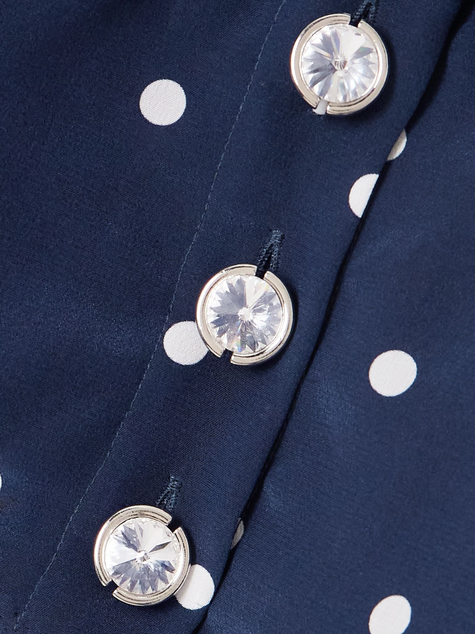 Crystal-embellished polka-dot silk-crepe blouse Navy - 4