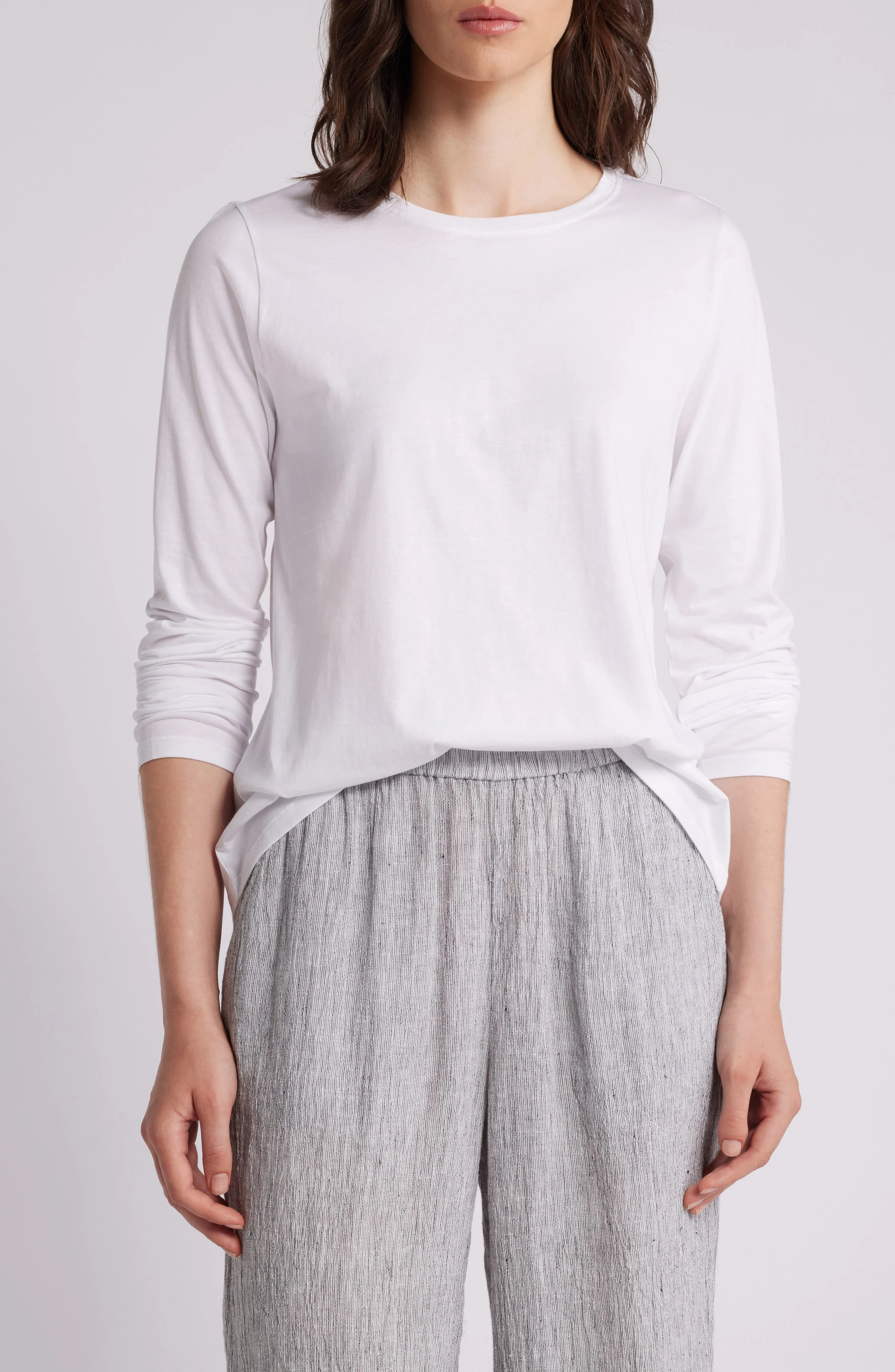 Eileen Fisher Long Sleeve Organic Cotton T-Shirt in White at Nordstrom - 1