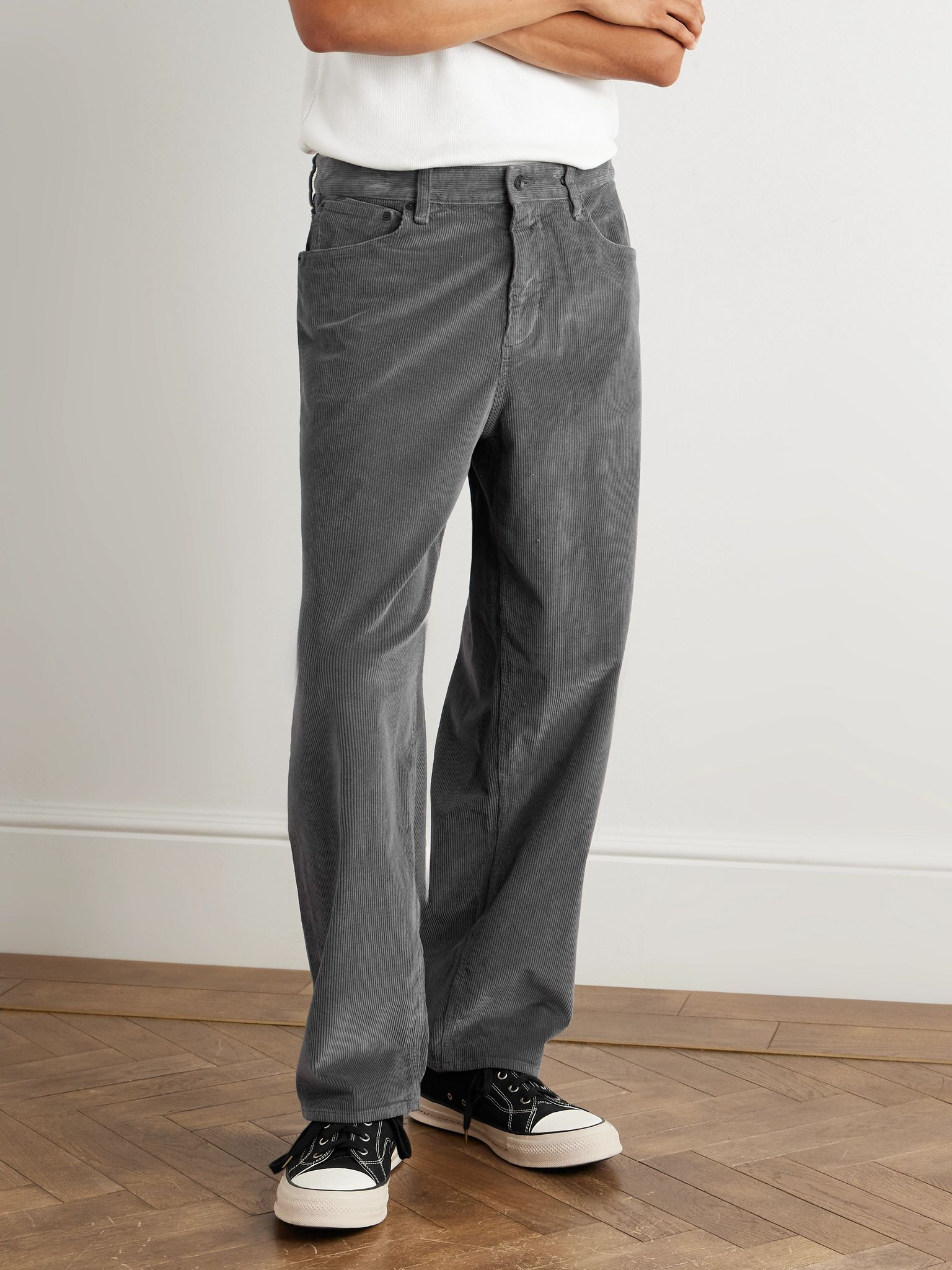Wide-Leg Cotton-Blend Corduroy Trousers Gray - 3