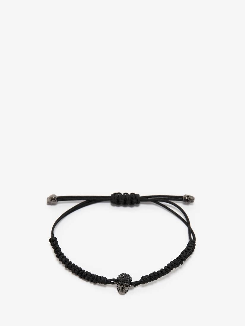 Men's Pavé Skull Friendship Bracelet in Black - 1