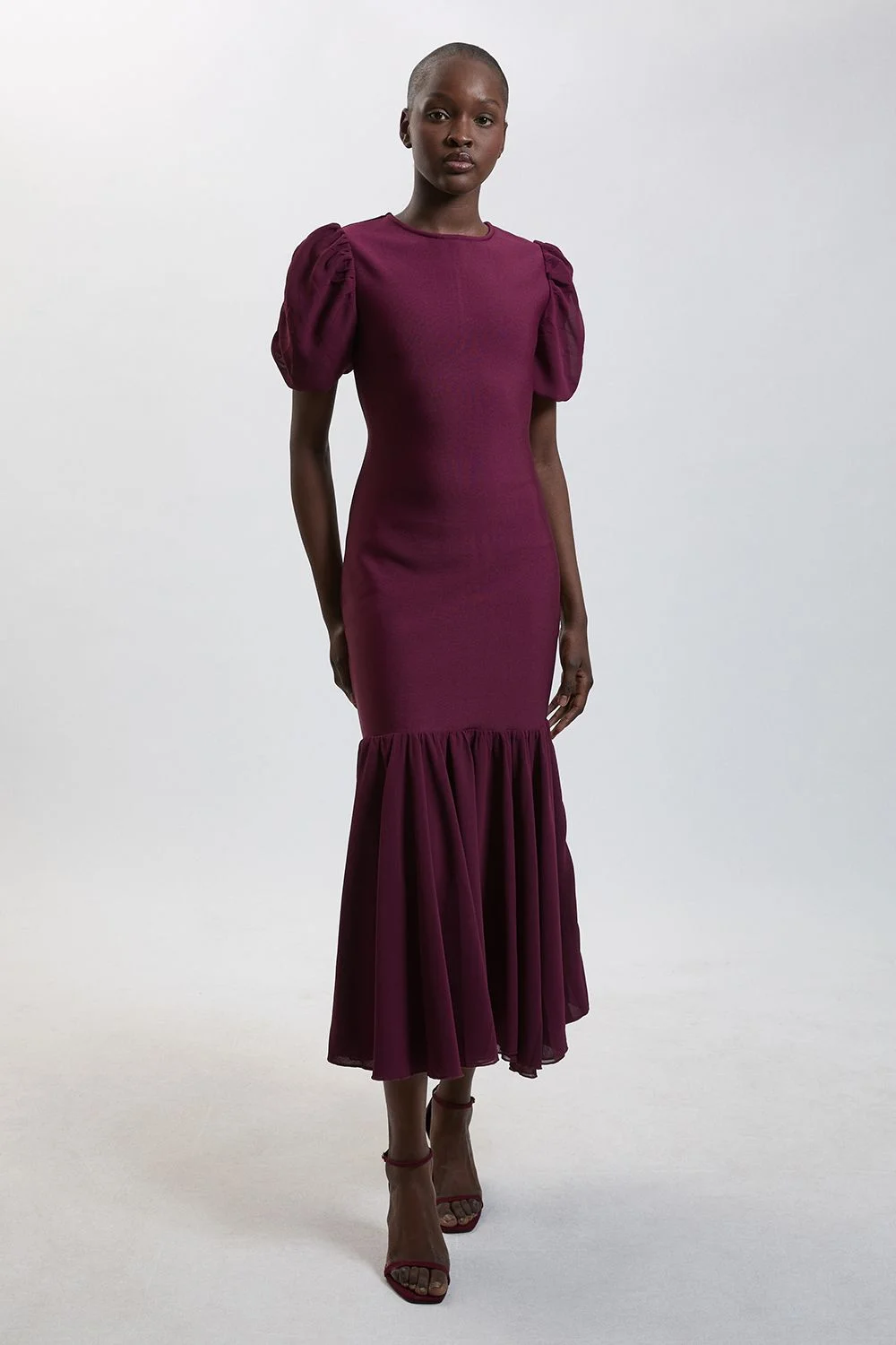 Bandage Figure Form Chiffon Sleeve Knit Dress - 1