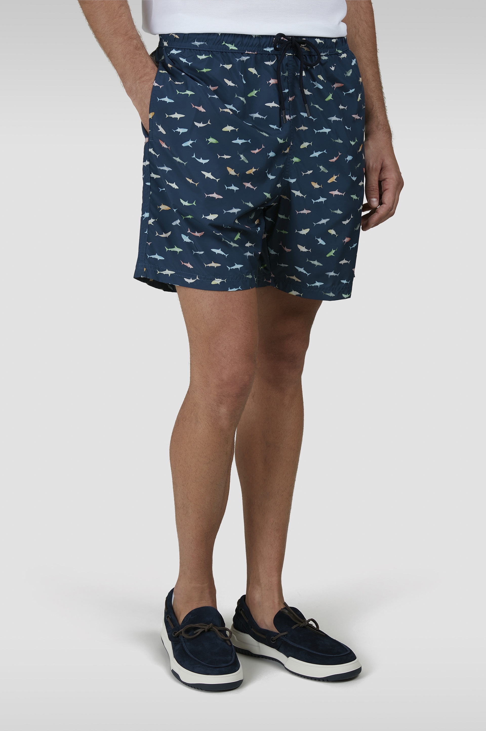 SWIM SHORTS WITH MULTICOLOR SHARK PRINT - 6