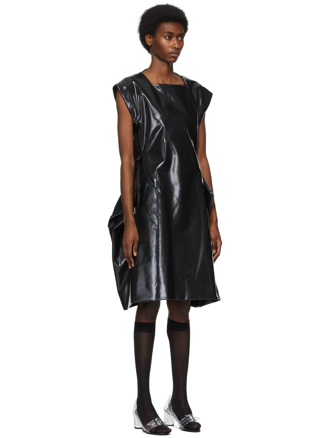 Black Gabardine Poly Laminated Dress - 4