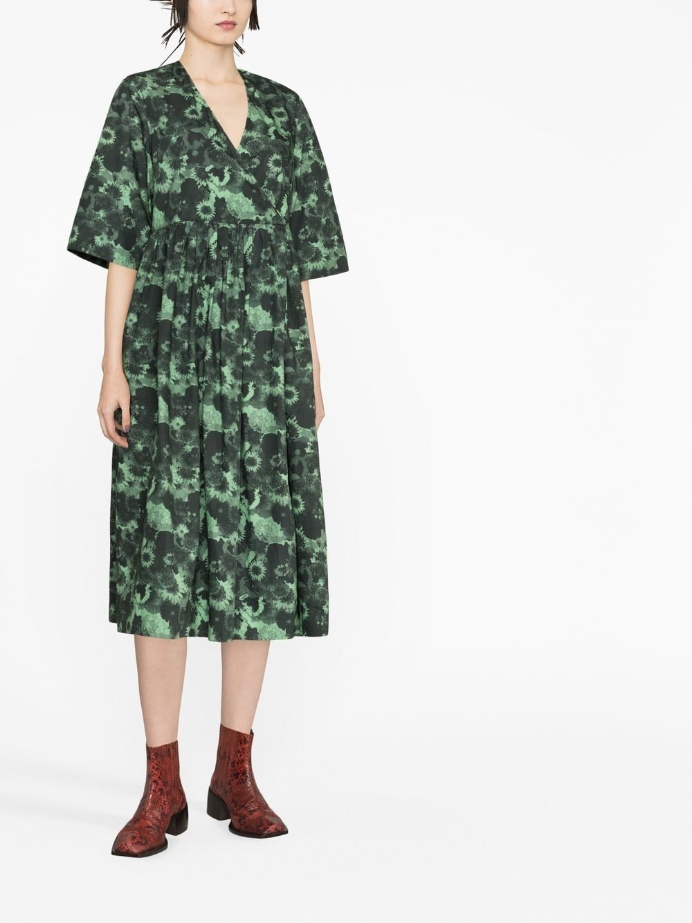 organic cotton V-neck midi dress - 2