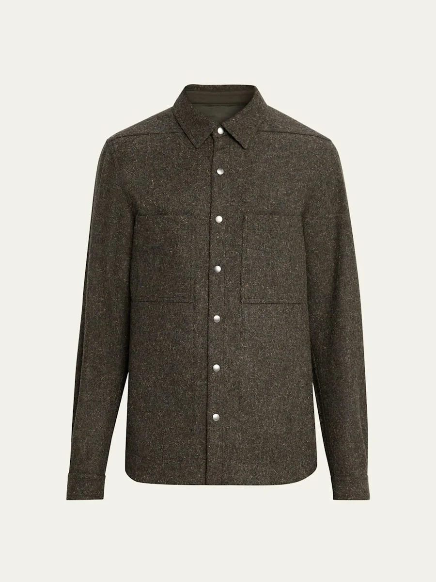 Men's Melange Wool Snap-Front Overshirt - 1
