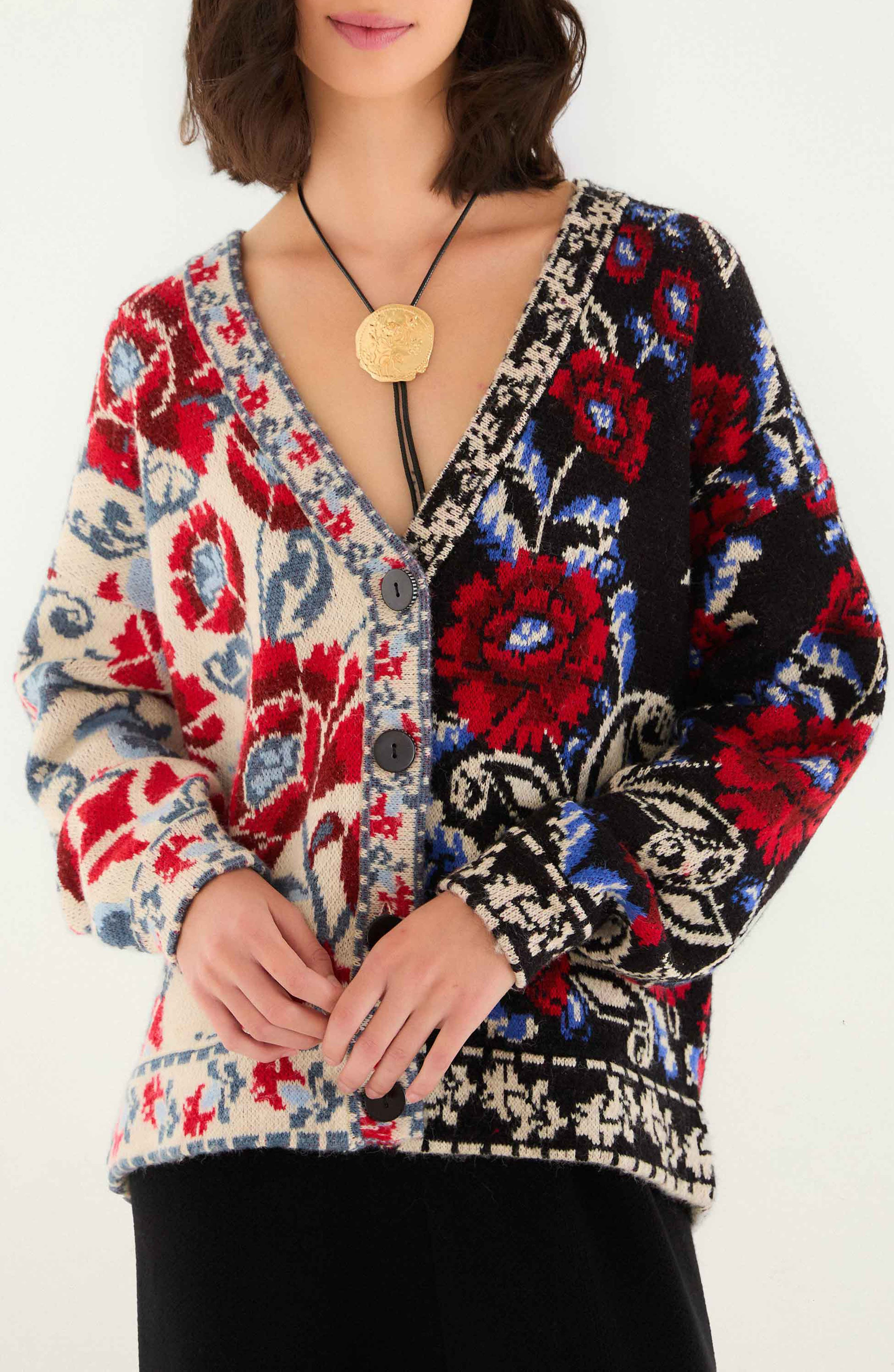 FARM Rio Mixed Valentina Floral Cardigan in Mixed Valentina Blac at Nordstrom - 1