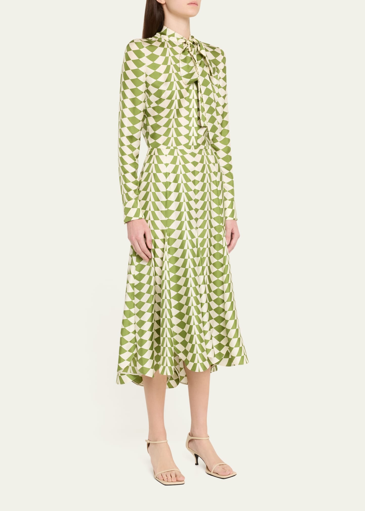 Geo Silk Twill Long-Sleeve Midi Shirtdress - 4