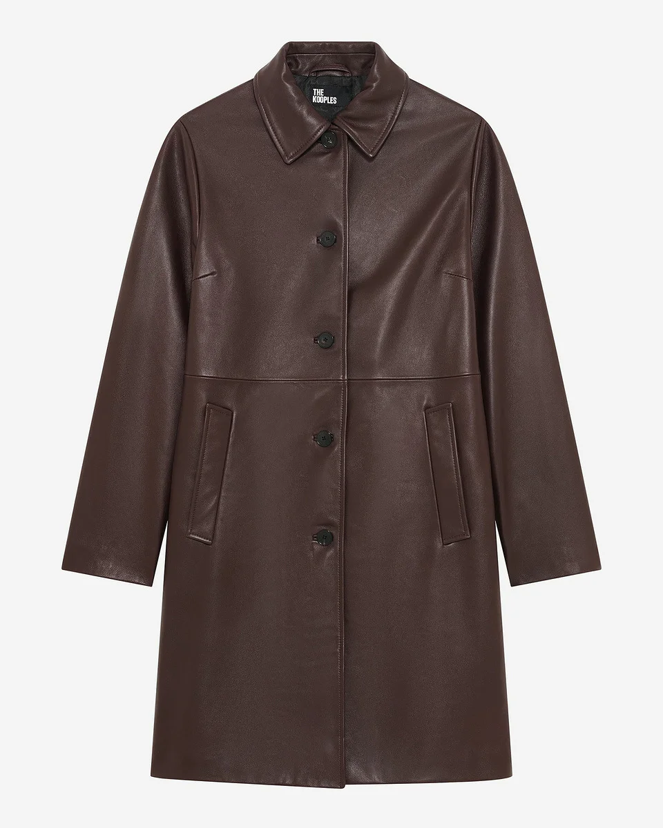 LONG BURGUNDY LEATHER COAT - 1