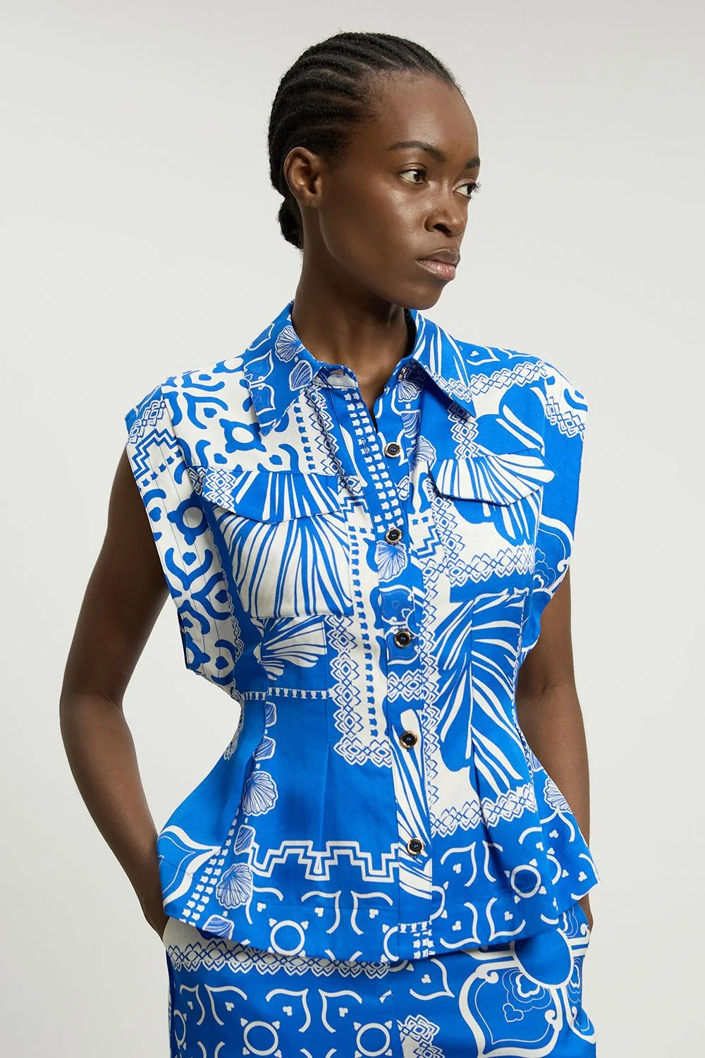 Premium Linen Printed Woven Sleeveless Woven Top - 1