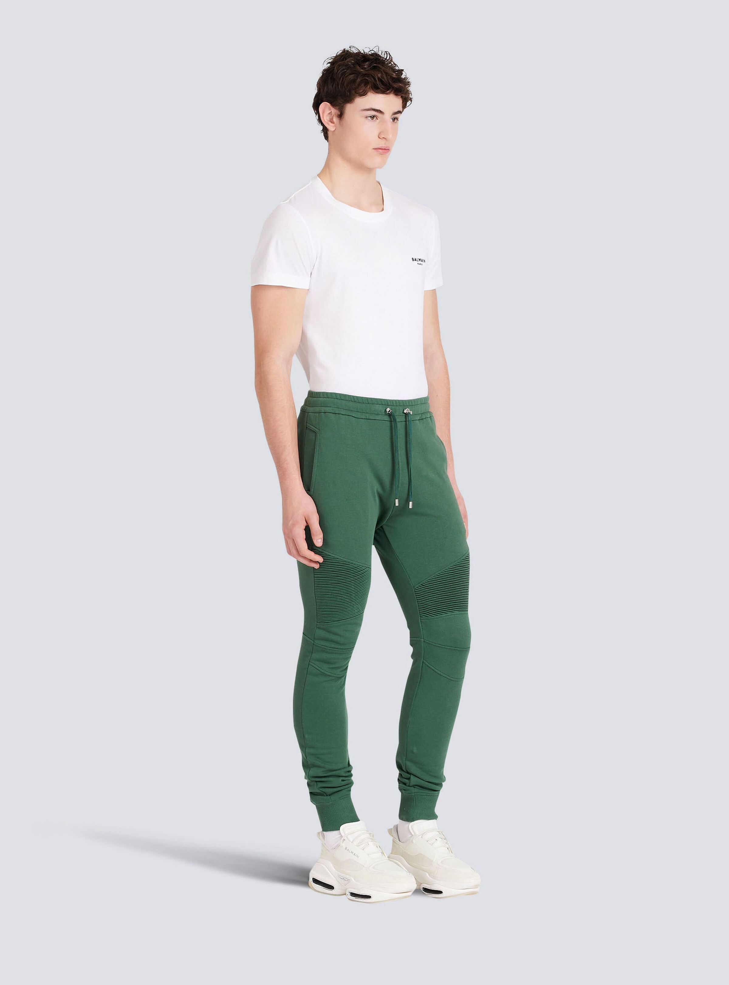 Cotton sweatpants with flocked Balmain Paris logo - 5