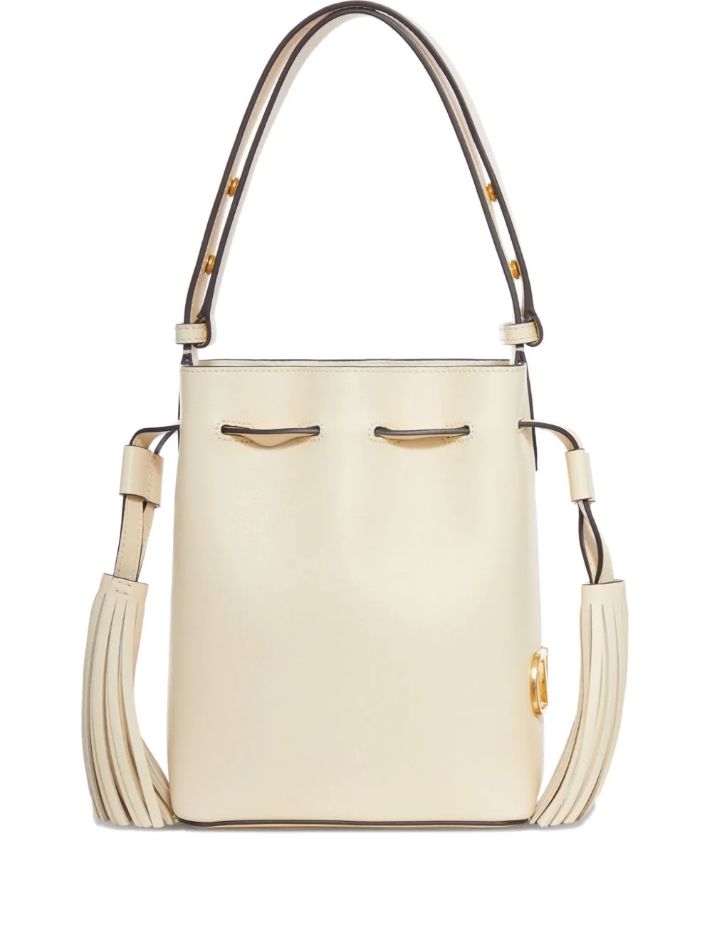 V-logo tassel leather bucket bag - 1