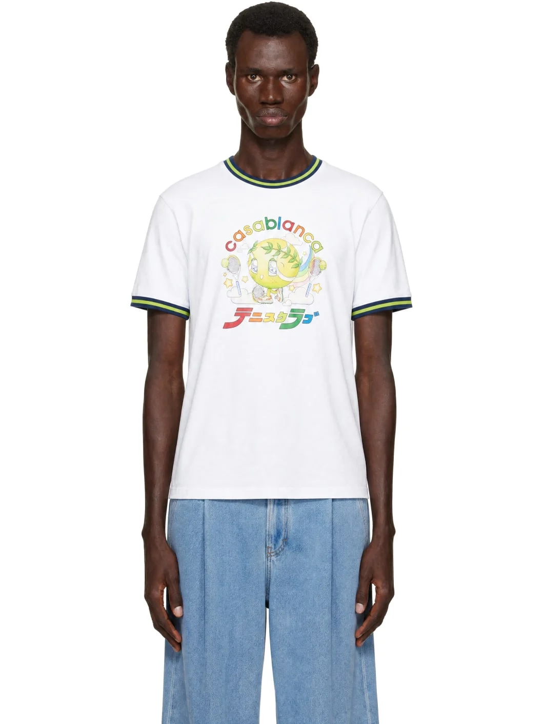 White Contrast Ringer Kawaii Tennis Ball T-shirt - 1