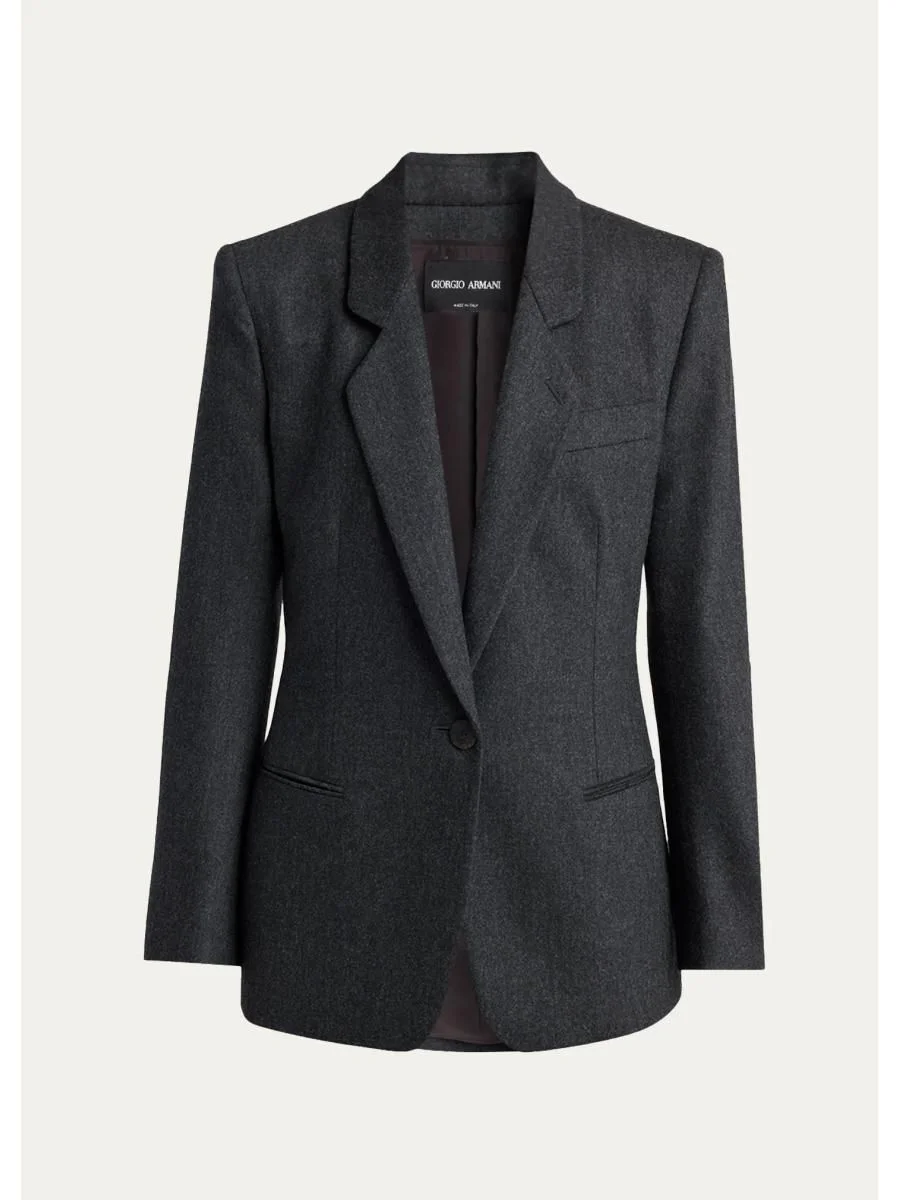 Wool-Cashmere Blazer with Strong Shoulders - 1