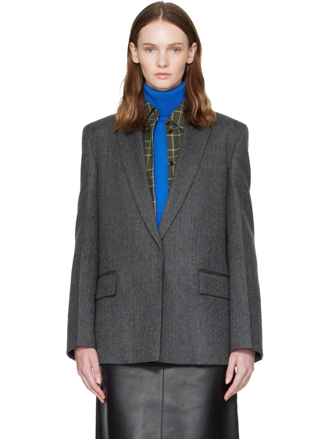 Gray Herringbone Blazer - 1