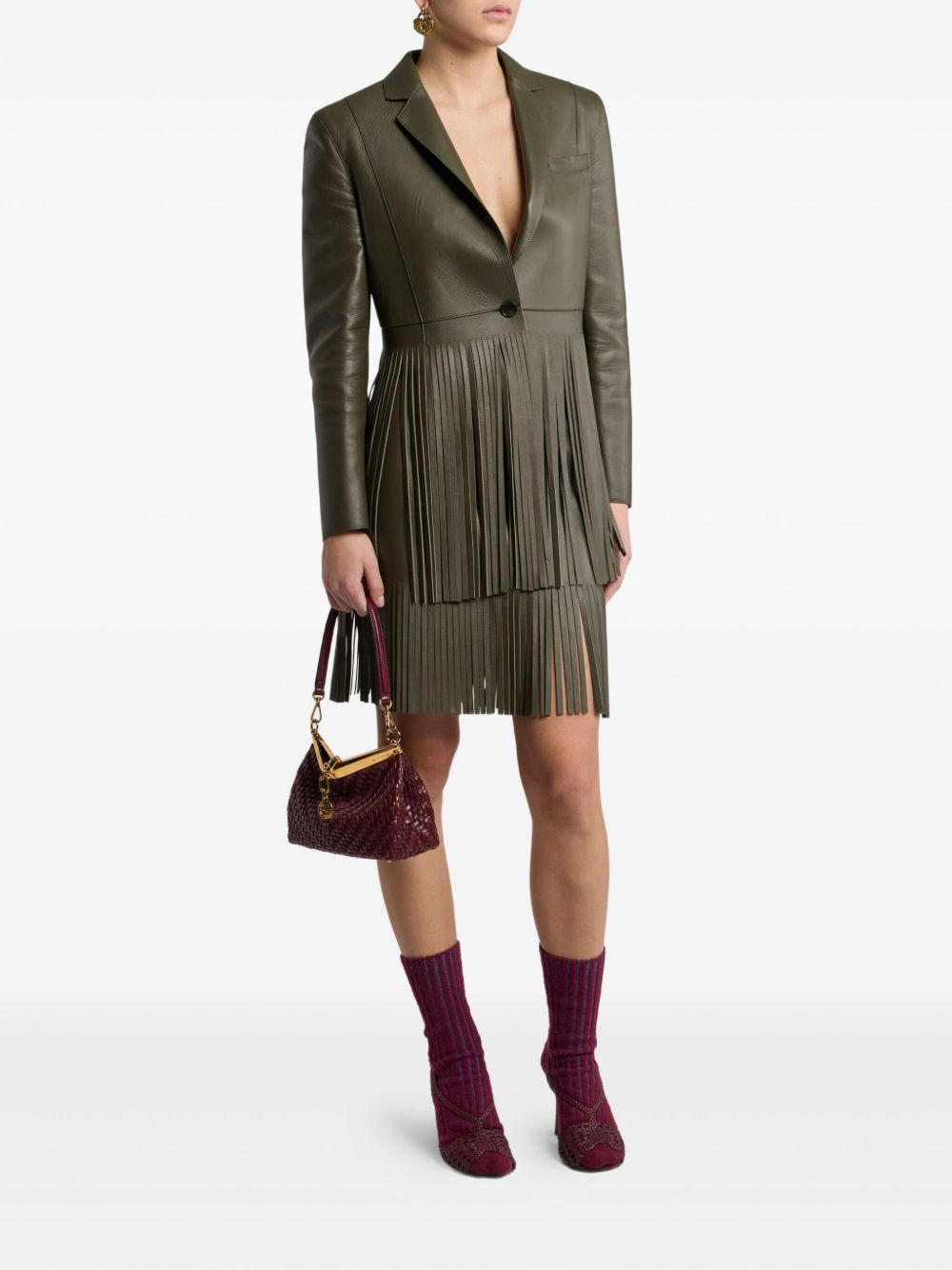 pleated-fringe leather jacket - 2