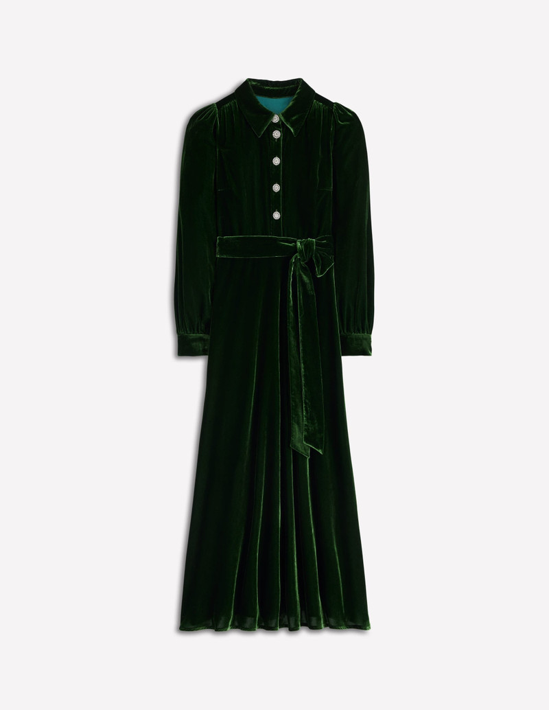 Vivienne Velvet Midi Dress-Green Fir 1