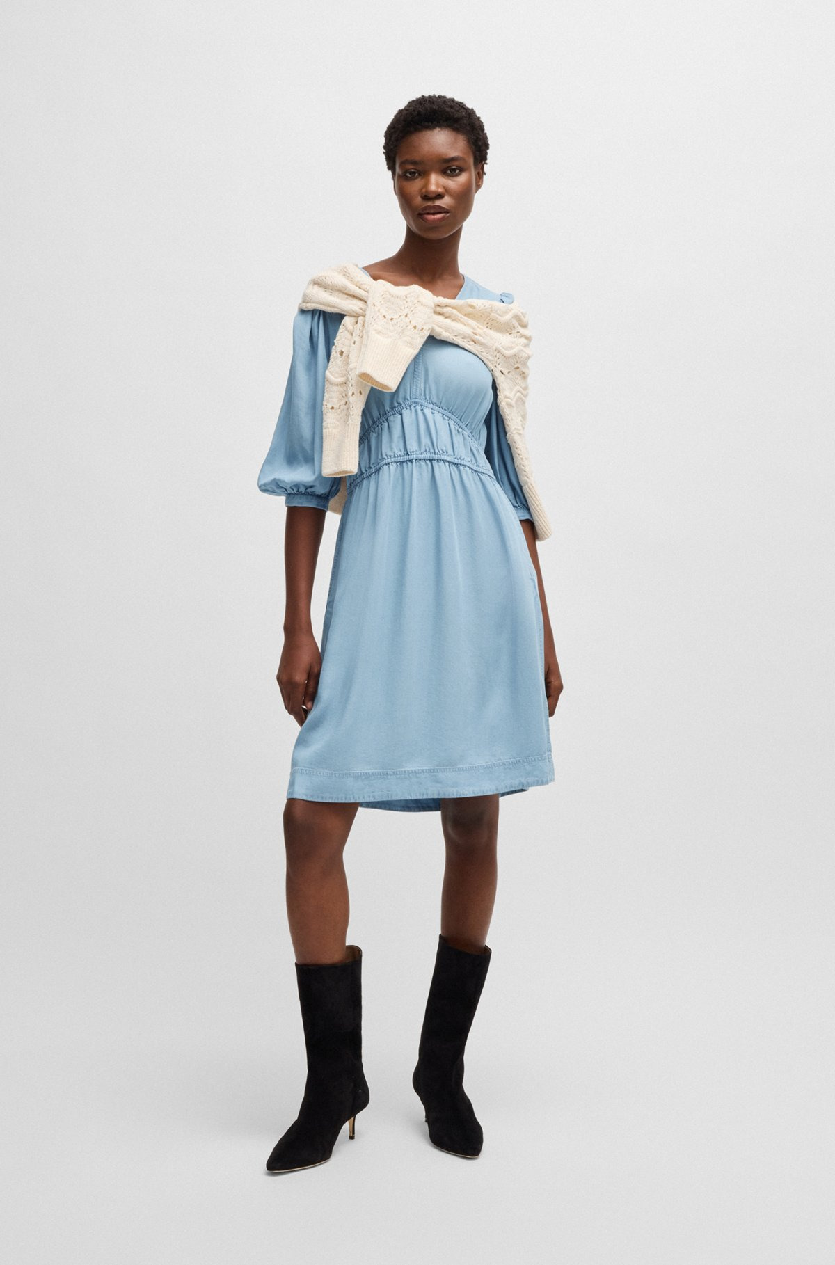 PUFF-SLEEVE DRESS WITH ELASTICATED WAIST - 2