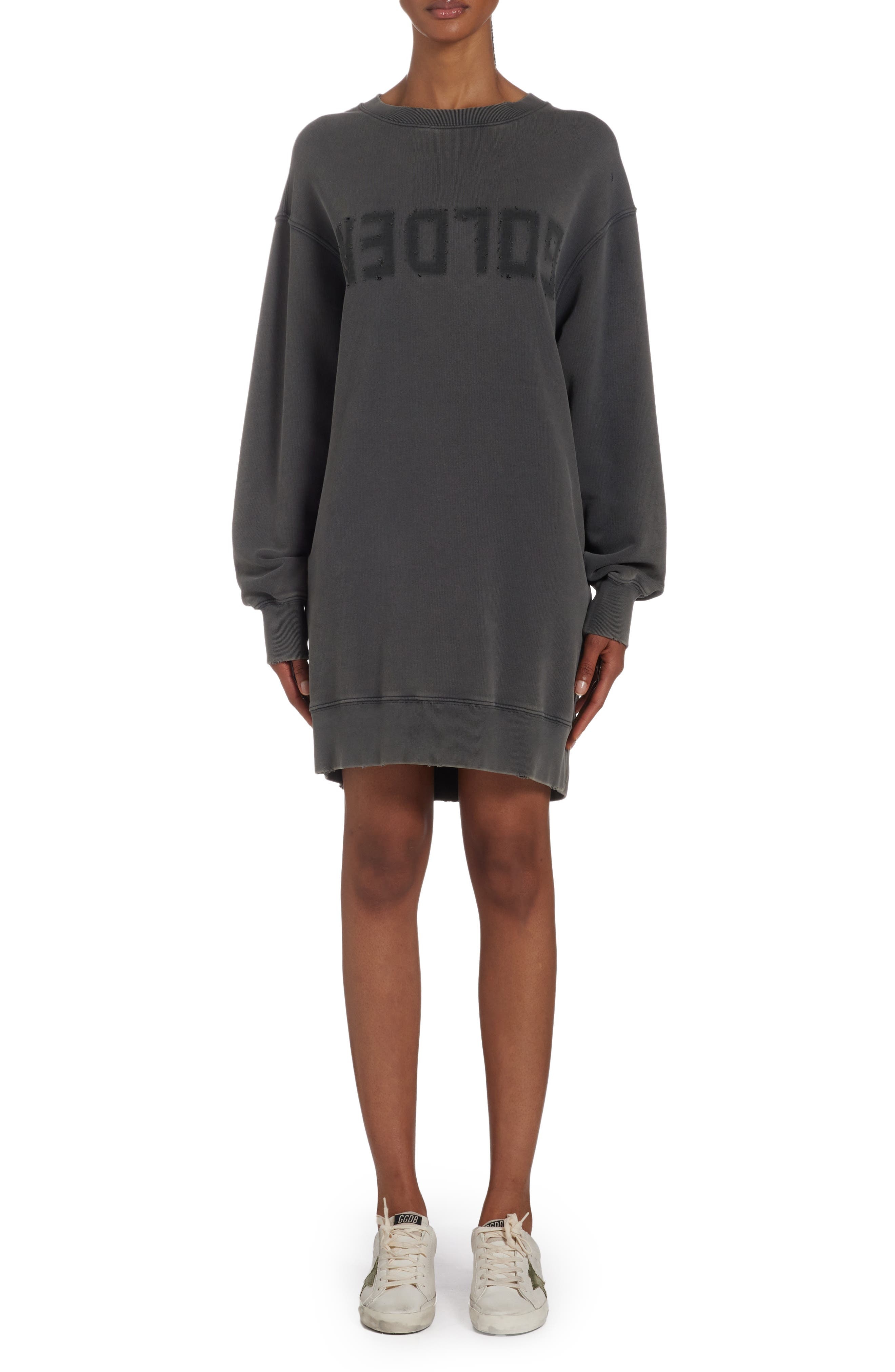 Upside Down Logo Long Sleeve Cotton Sweatshirt Dress - 6