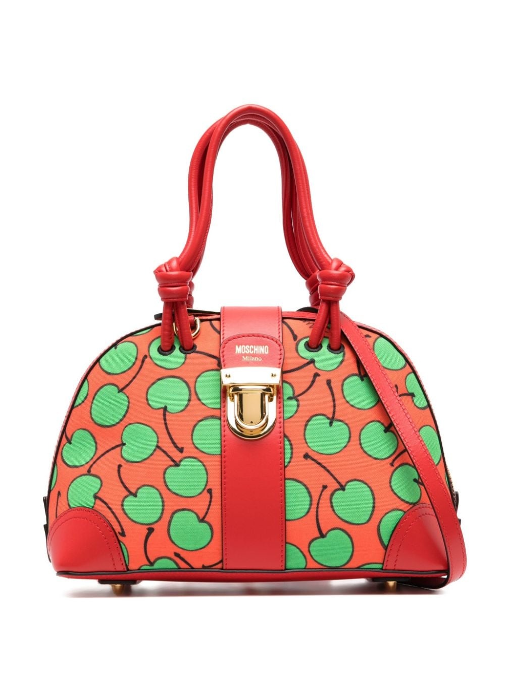 cherry-print leather tote bag - 1